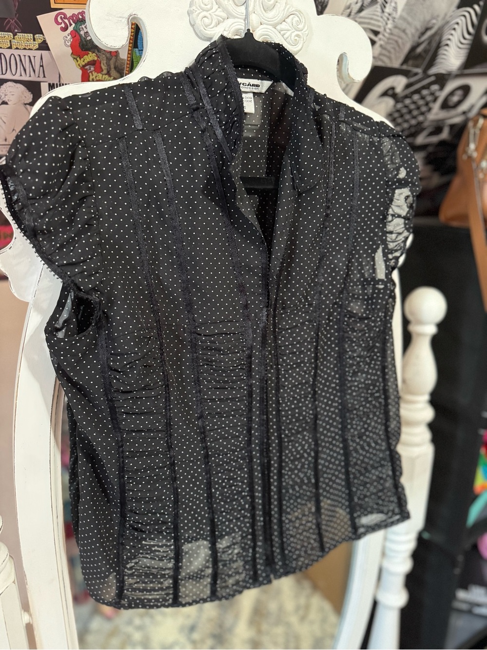 Casual Black Polka Dot Cap-Sleeve Blouse - Lightweight Women's Top